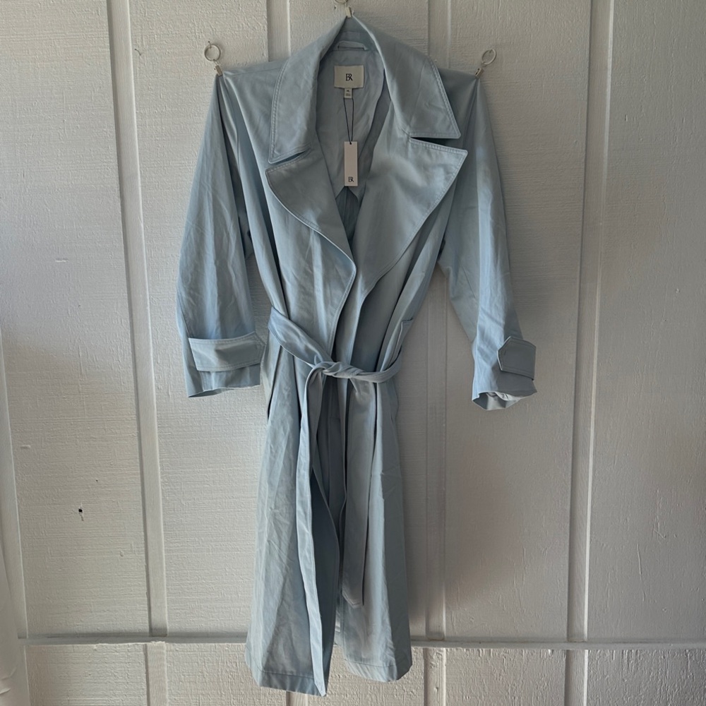 Banana Republic Light Blue Belted Trench Coat Classic Spring Jacket XL - Picture 3 of 5